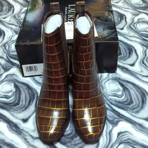 Lauren Ralph Lauren Mylah-Bo-Bte Brown/Gold Embossed Croc boot. Size 6.5 B